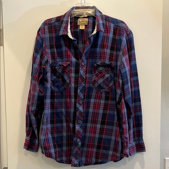 Plaid Button-Up Shirt in Blue and Red-men’s XL - Picture 3 of 5